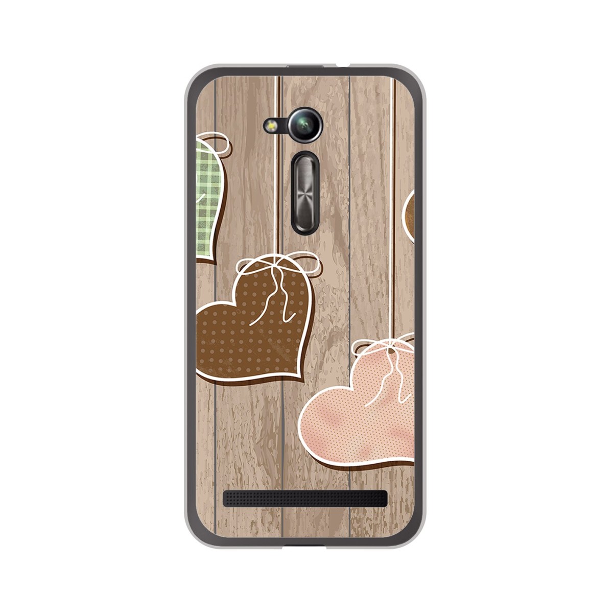 Funda Gel Tpu para Asus Zenfone Go 5" (Zb500Kl) Diseño Corazones Madera Dibujos