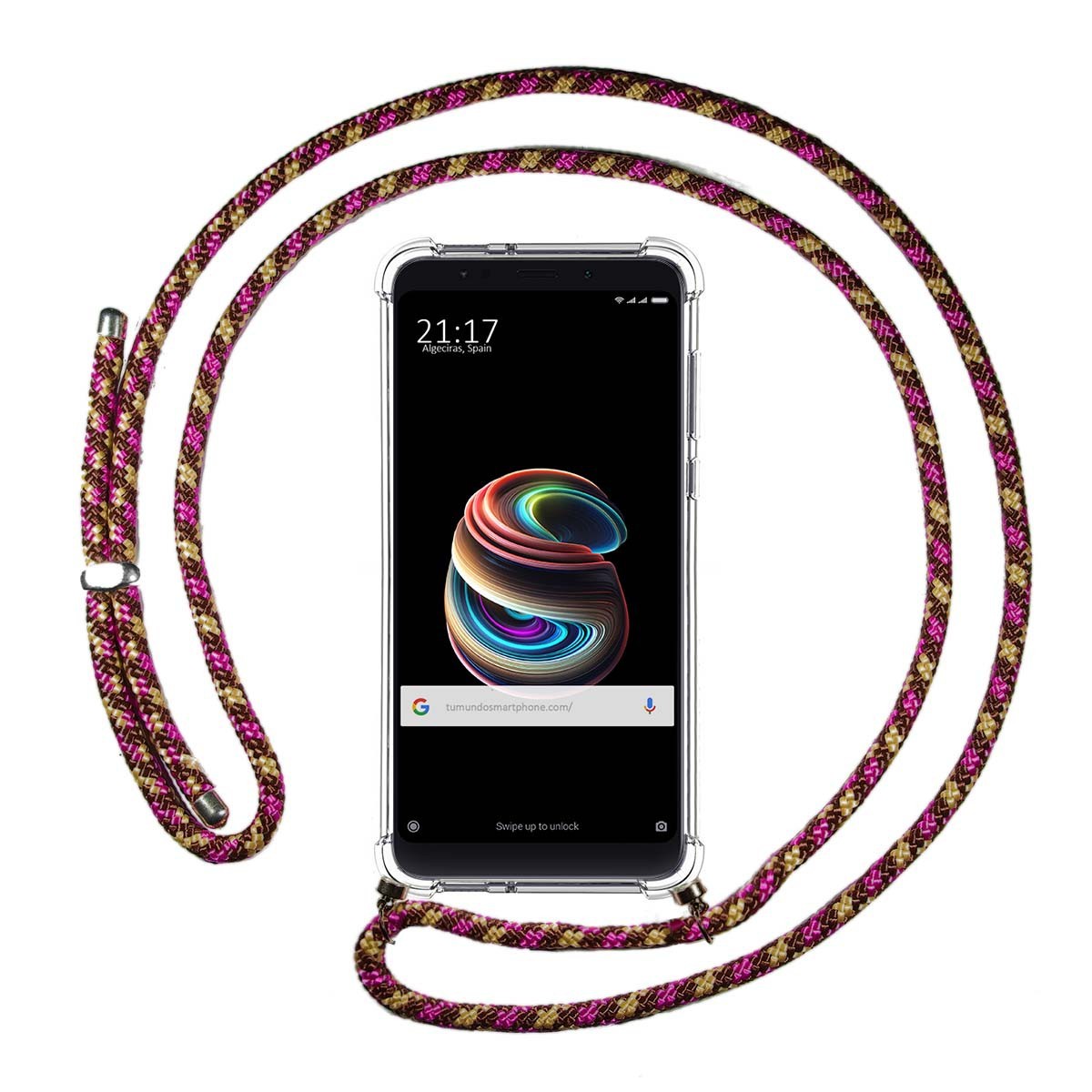 Funda Colgante Transparente para Xiaomi Mi 5S Plus con Cordon Rosa / Dorado