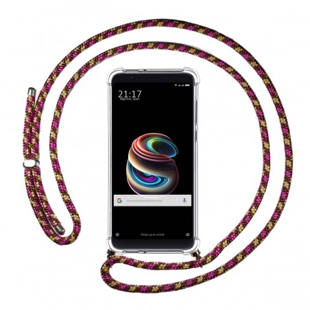 Funda Colgante Transparente para Xiaomi Mi 5S Plus con Cordon Rosa / Dorado