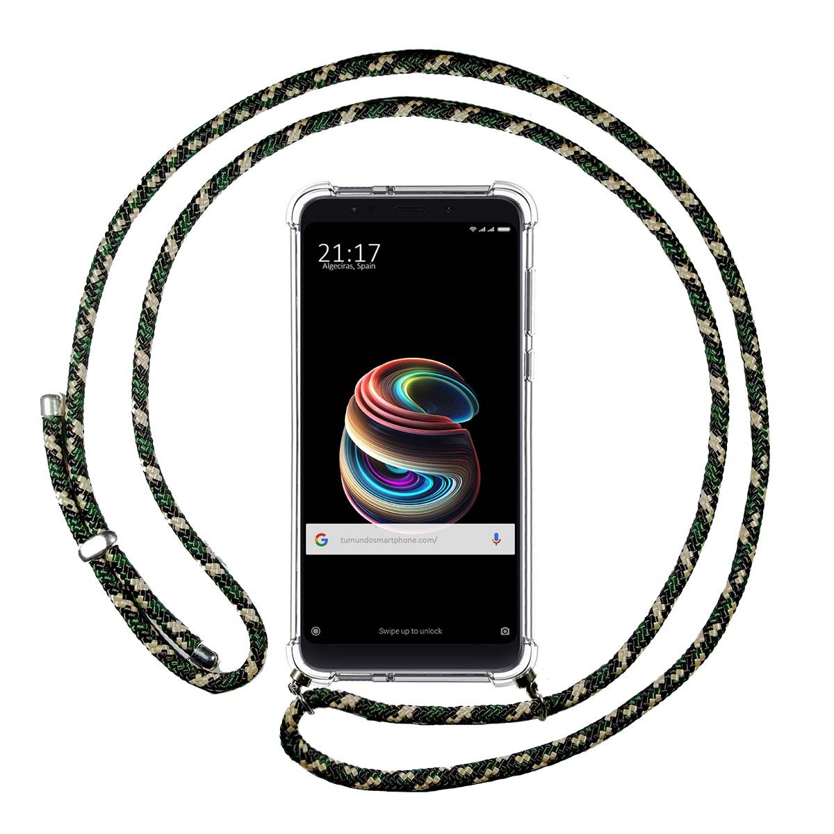 Funda Colgante Transparente para Xiaomi Mi 5S Plus con Cordon Verde / Dorado