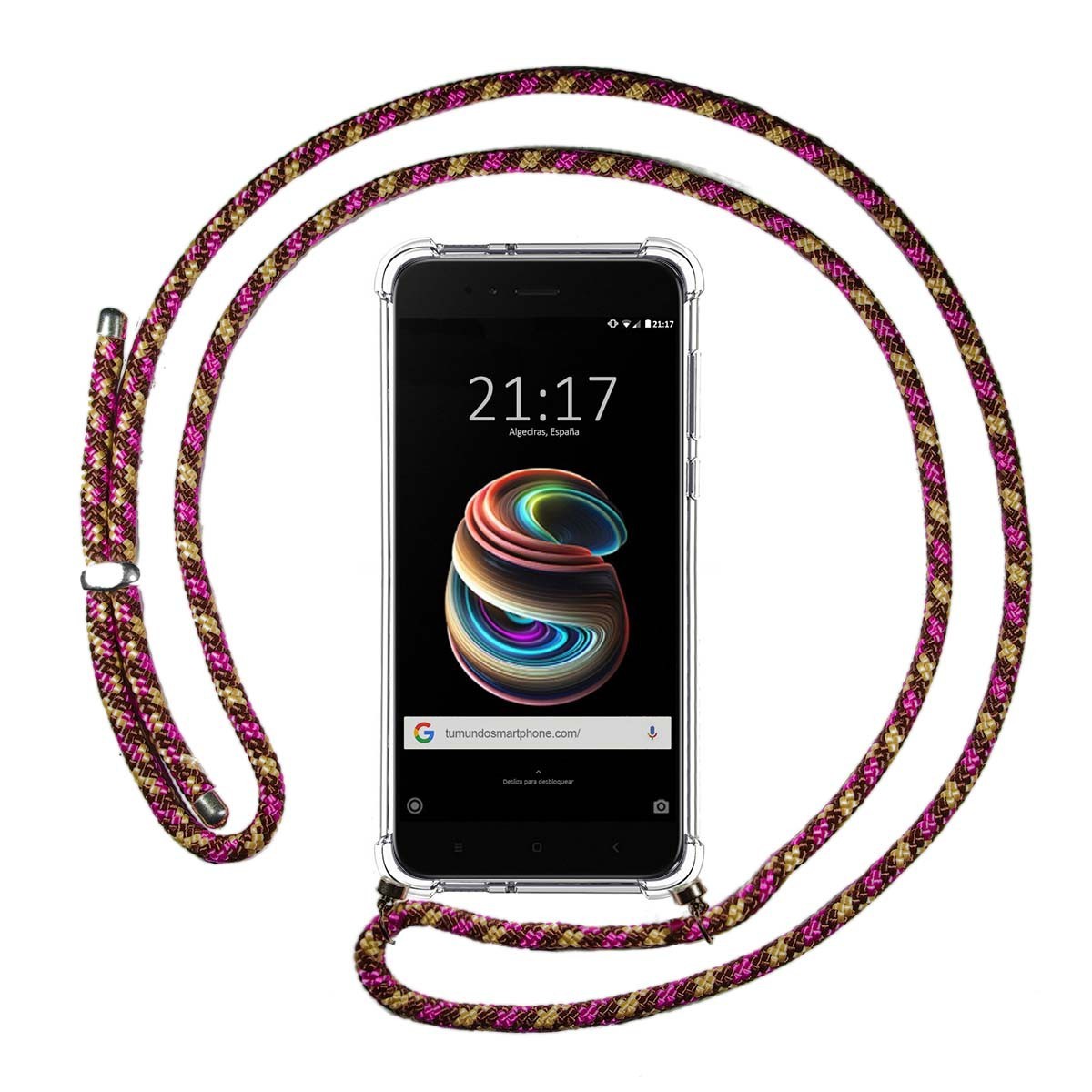 Funda Colgante Transparente para Xiaomi Mi 5X / Mi A1 con Cordon Rosa / Dorado