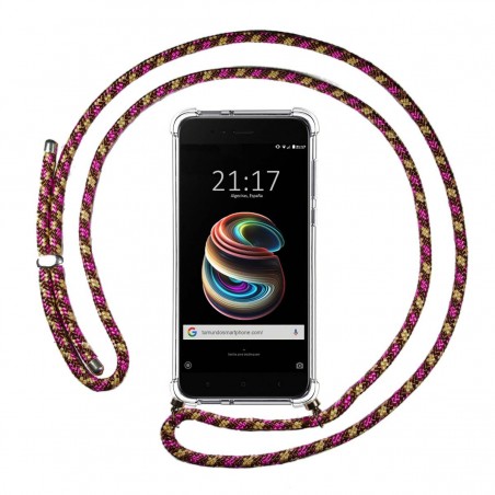 Funda Colgante Transparente para Xiaomi Mi 5X / Mi A1 con Cordon Rosa / Dorado