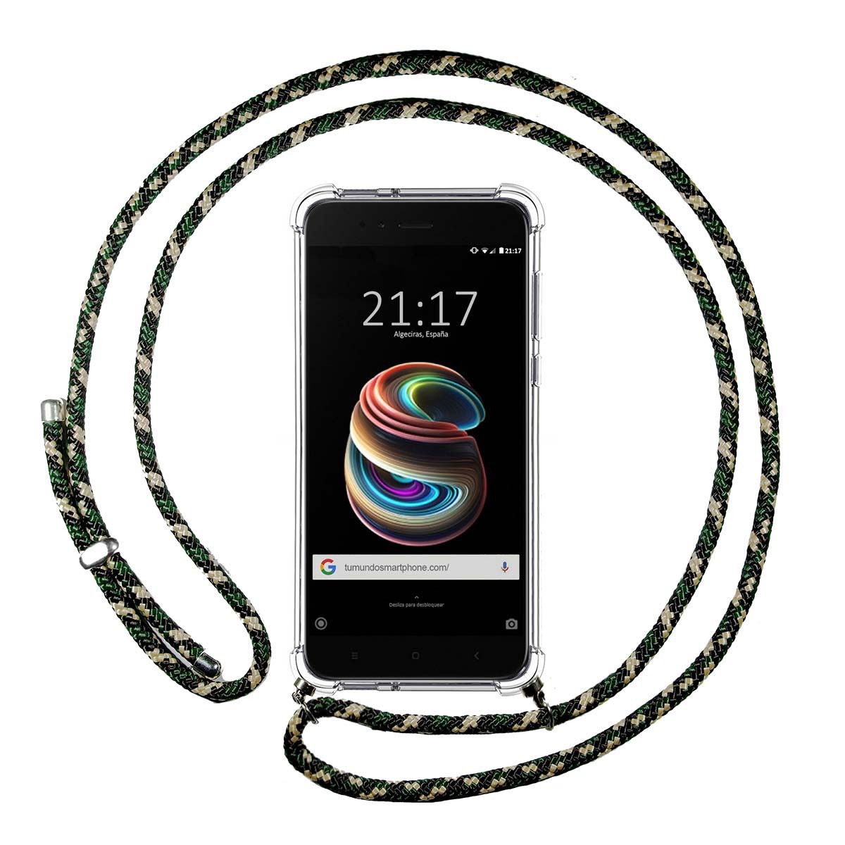 Funda Colgante Transparente para Xiaomi Mi 5X / Mi A1 con Cordon Verde / Dorado