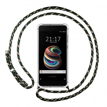Funda Colgante Transparente para Xiaomi Mi 5X / Mi A1 con Cordon Verde / Dorado