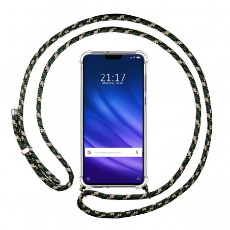 Funda Colgante Transparente para Xiaomi Mi 8 Lite con Cordon Verde / Dorado