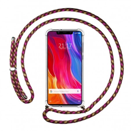 Funda Colgante Transparente para Xiaomi Mi 8 Se con Cordon Rosa / Dorado