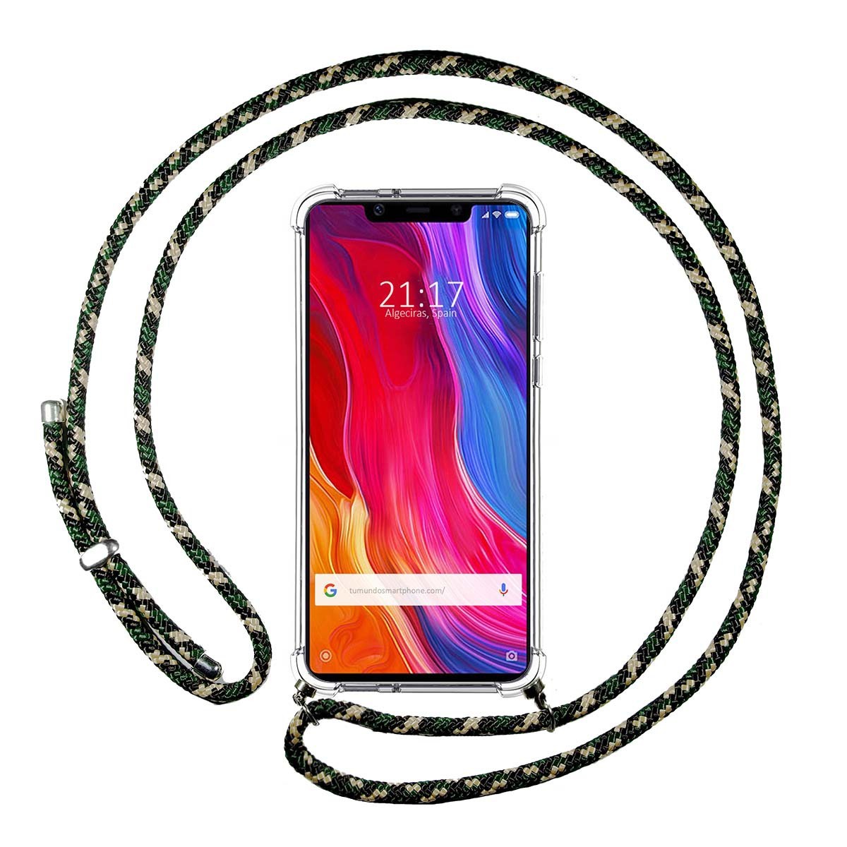 Funda Colgante Transparente para Xiaomi Mi 8 Se con Cordon Verde / Dorado