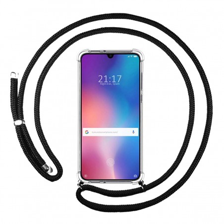 Funda Colgante Transparente para Xiaomi Mi 9 con Cordon Negro
