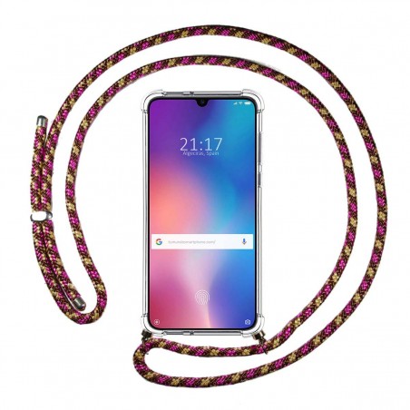 Funda Colgante Transparente para Xiaomi Mi 9 con Cordon Rosa / Dorado