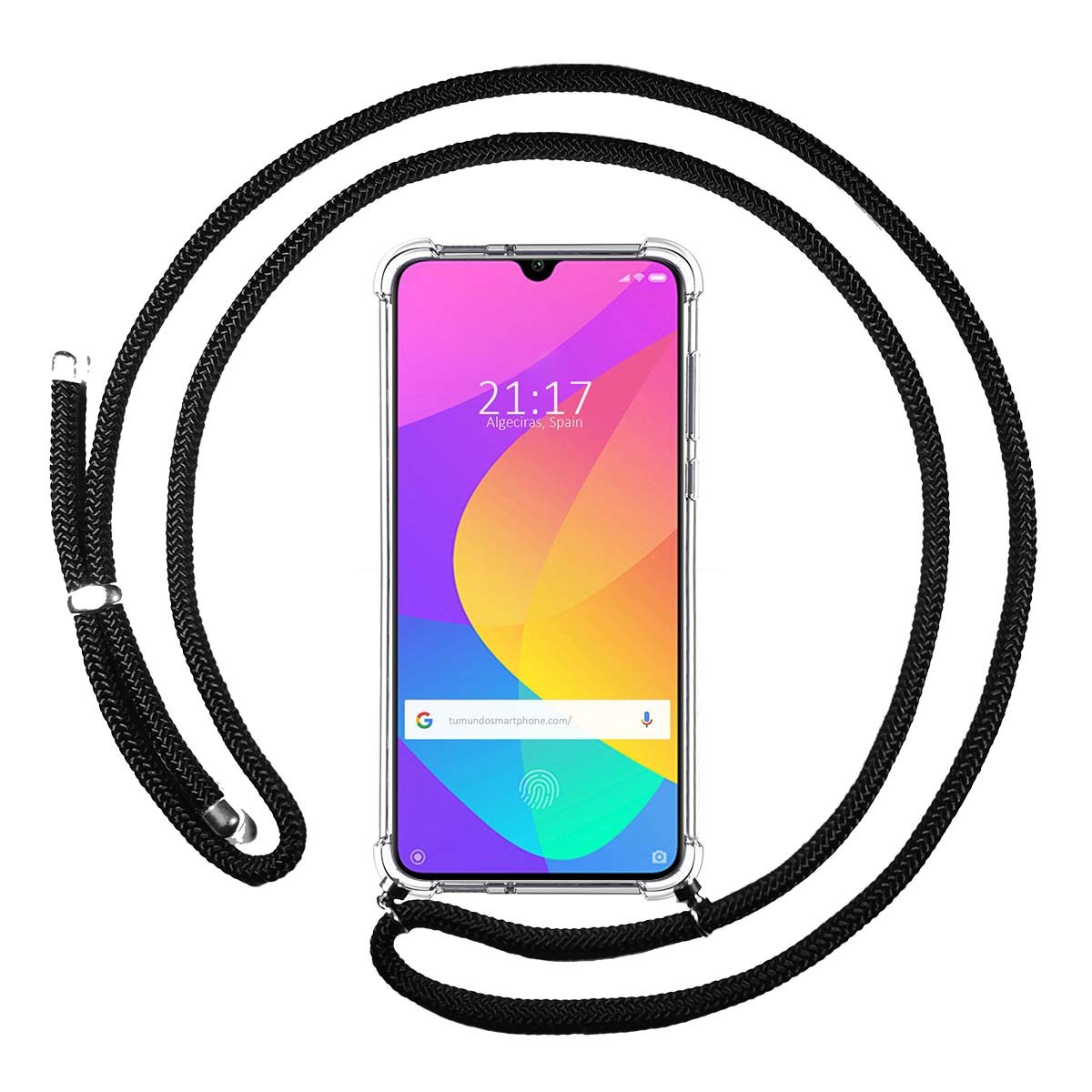 Funda Colgante Transparente para Xiaomi Mi 9 Lite con Cordon Negro