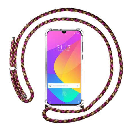 Funda Colgante Transparente para Xiaomi Mi 9 Lite con Cordon Rosa / Dorado