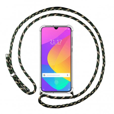 Funda Colgante Transparente para Xiaomi Mi 9 Lite con Cordon Verde / Dorado