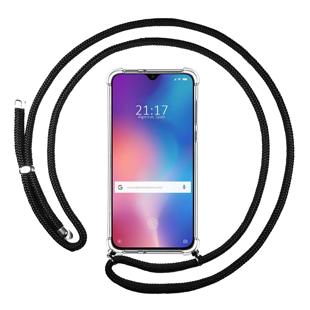 Funda Colgante Transparente para Xiaomi Mi 9 SE con Cordon Negro