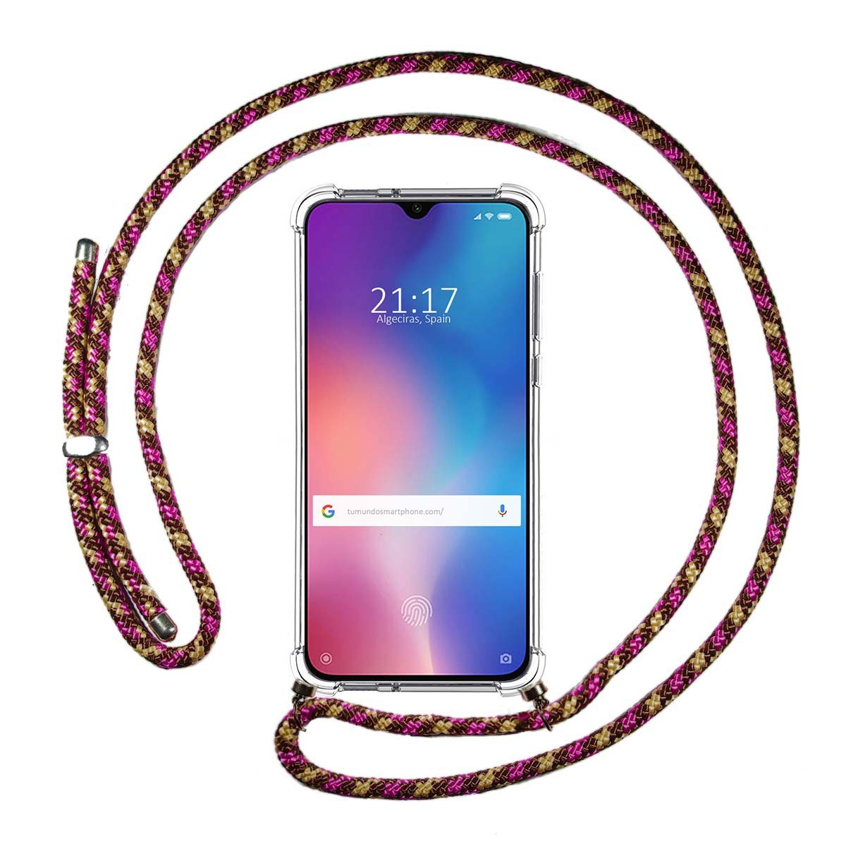 Funda Colgante Transparente para Xiaomi Mi 9 SE con Cordon Rosa / Dorado