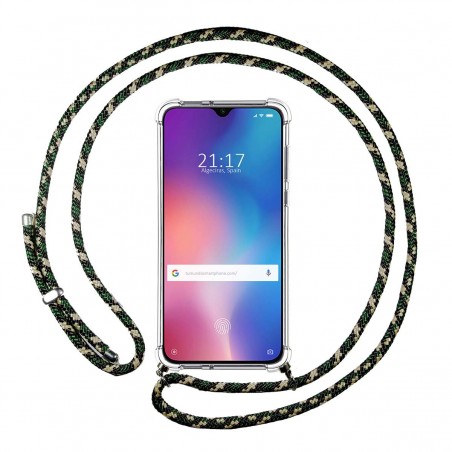 Funda Colgante Transparente para Xiaomi Mi 9 SE con Cordon Verde / Dorado