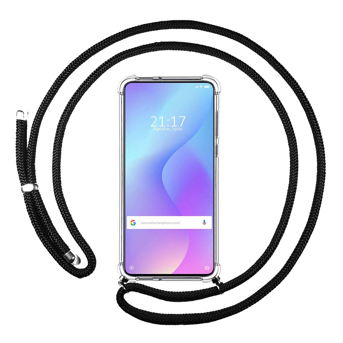 Funda Colgante Transparente para Xiaomi Mi 9T / Mi 9T Pro con Cordon Negro