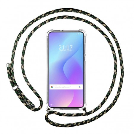 Funda Colgante Transparente para Xiaomi Mi 9T / Mi 9T Pro con Cordon Verde / Dorado