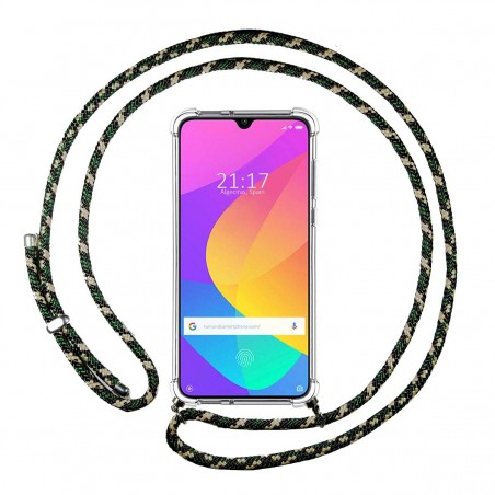 Funda Colgante Transparente para Xiaomi Mi A3 con Cordon Verde / Dorado