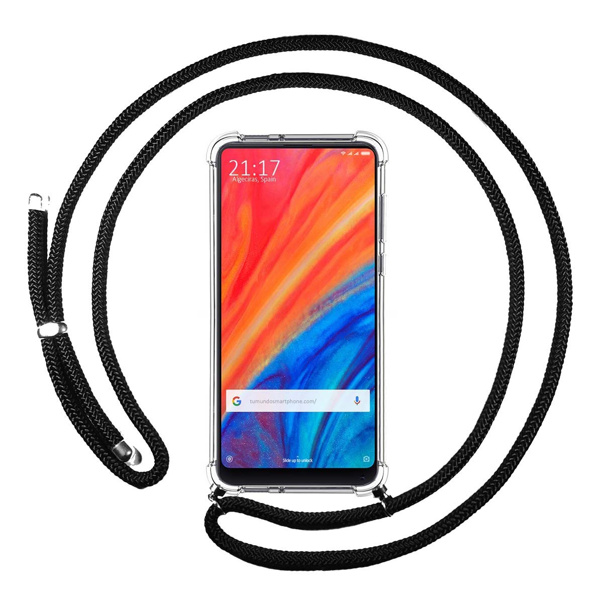 Funda Colgante Transparente para Xiaomi Mi Mix 2S con Cordon Negro