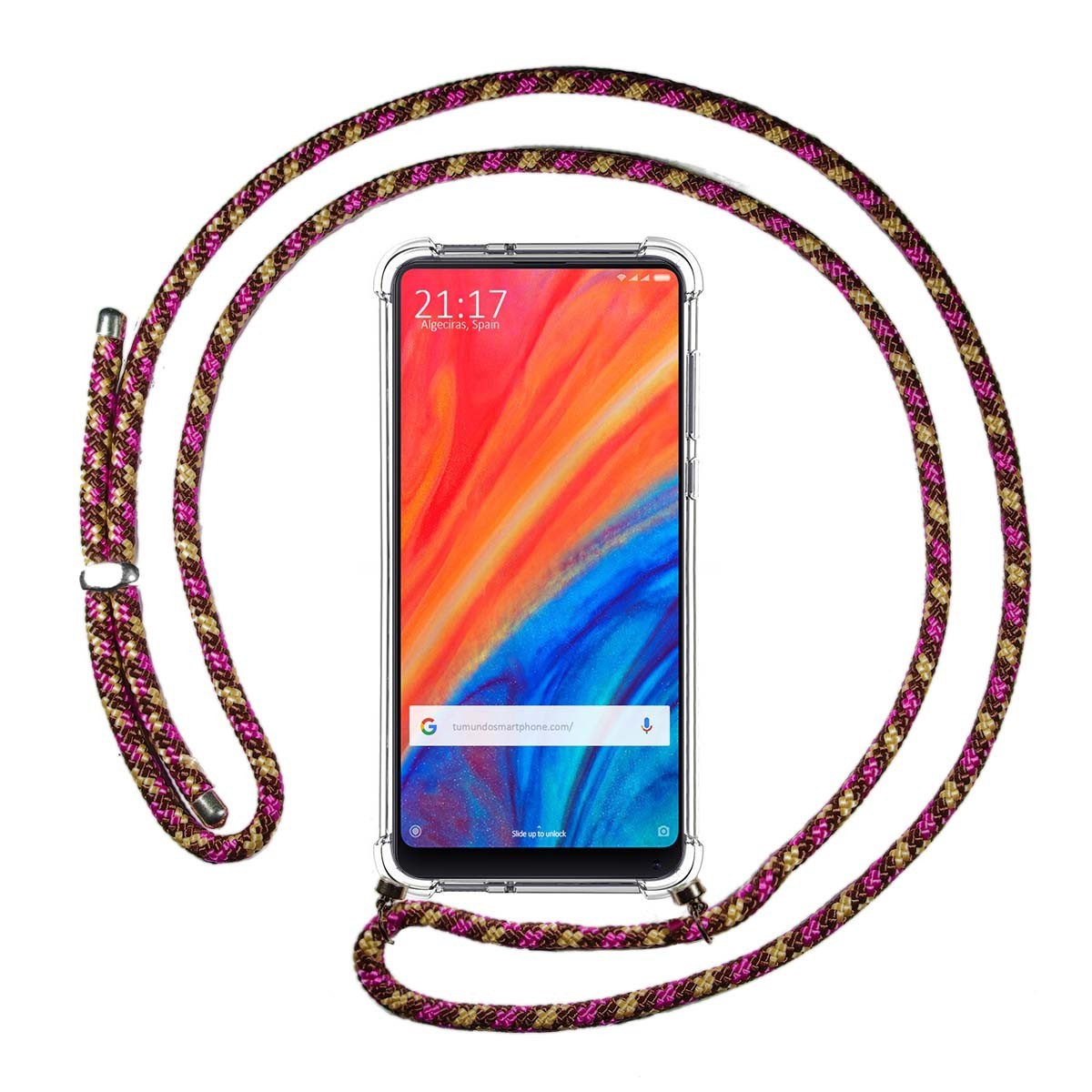 Funda Colgante Transparente para Xiaomi Mi Mix 2S con Cordon Rosa / Dorado