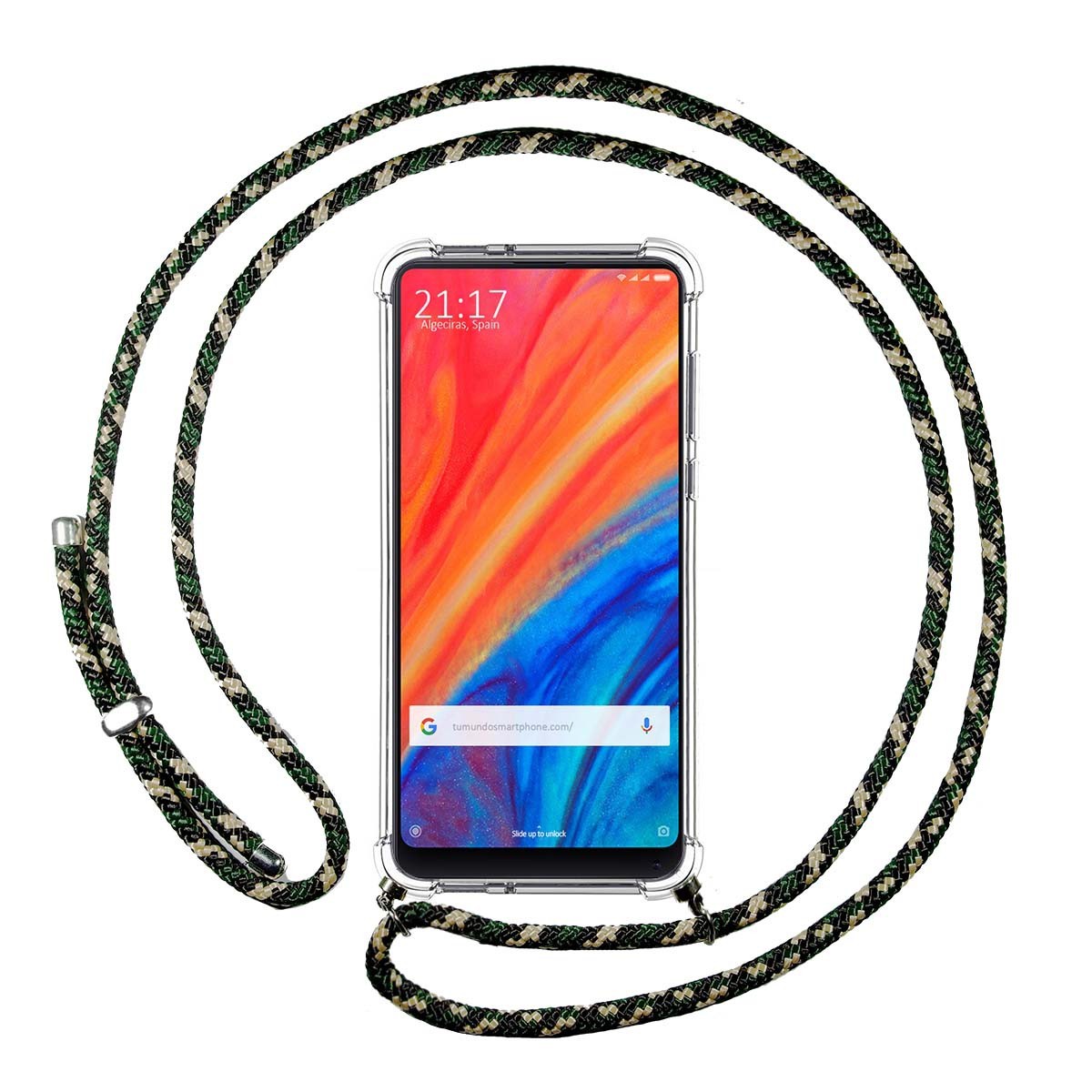 Funda Colgante Transparente para Xiaomi Mi Mix 2S con Cordon Verde / Dorado