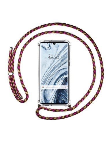 Funda Colgante Transparente para Xiaomi Mi Note 10 con Cordon Rosa / Dorado