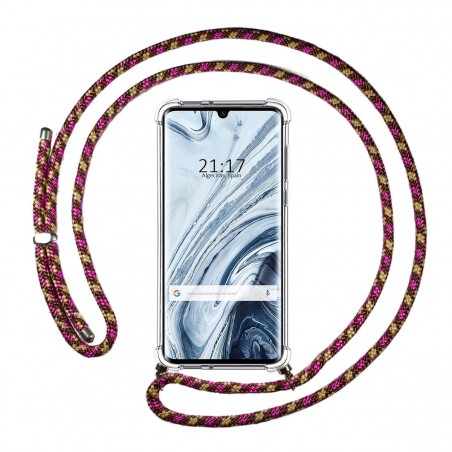 Funda Colgante Transparente para Xiaomi Mi Note 10 con Cordon Rosa / Dorado