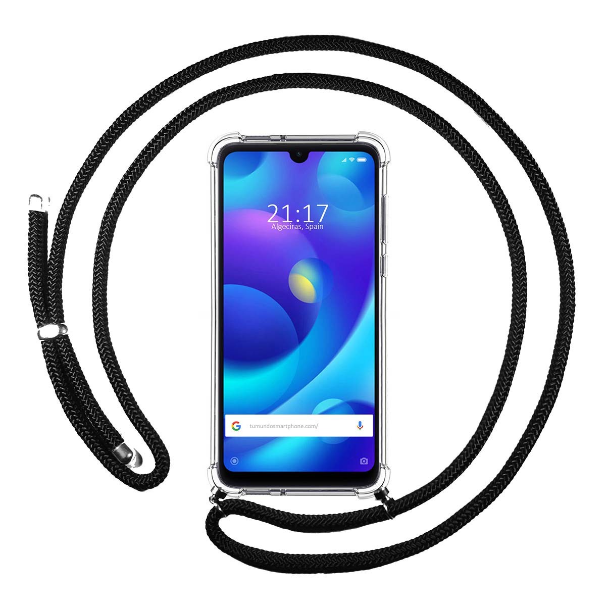 Funda Colgante Transparente para Xiaomi Mi Play con Cordon Negro