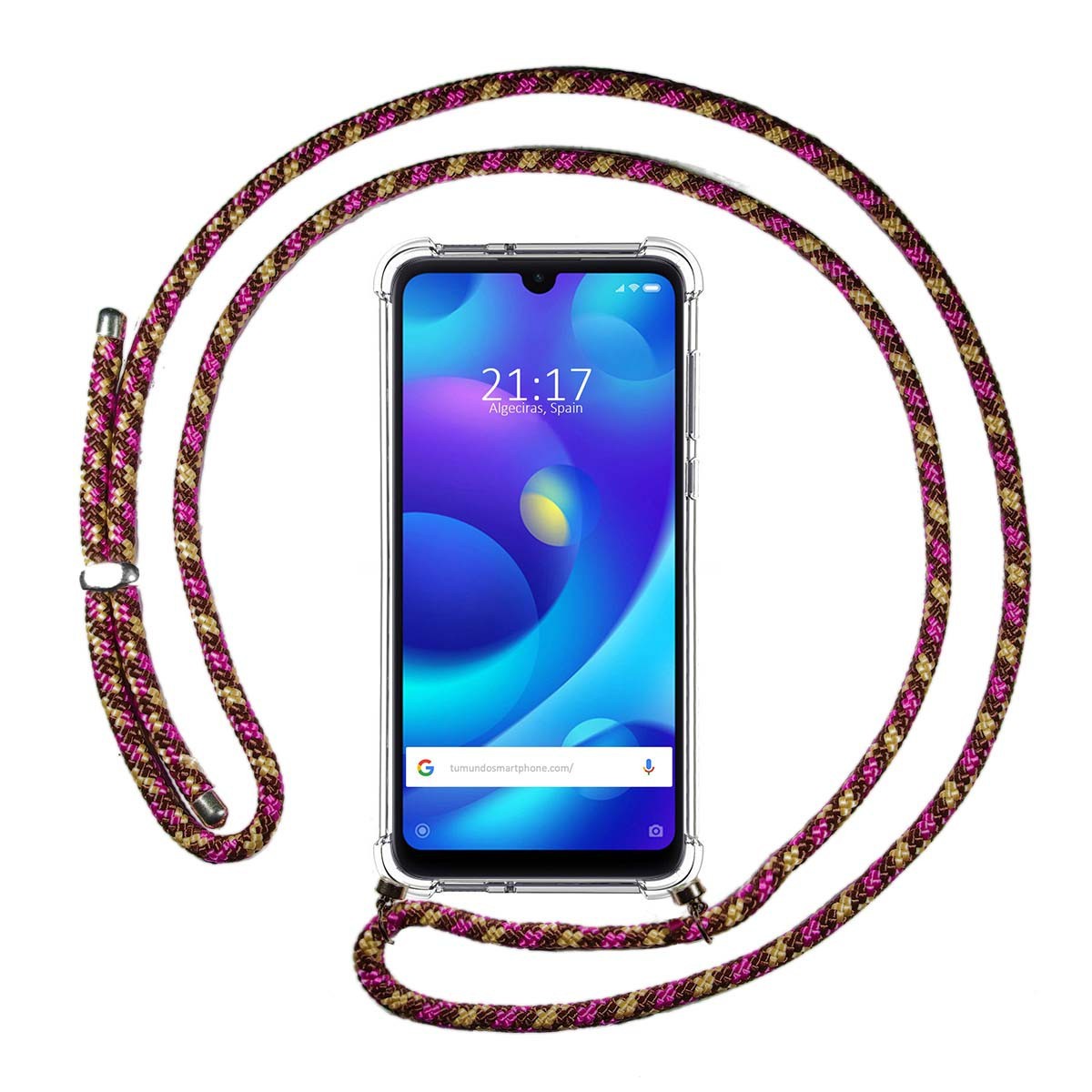 Funda Colgante Transparente para Xiaomi Mi Play con Cordon Rosa / Dorado