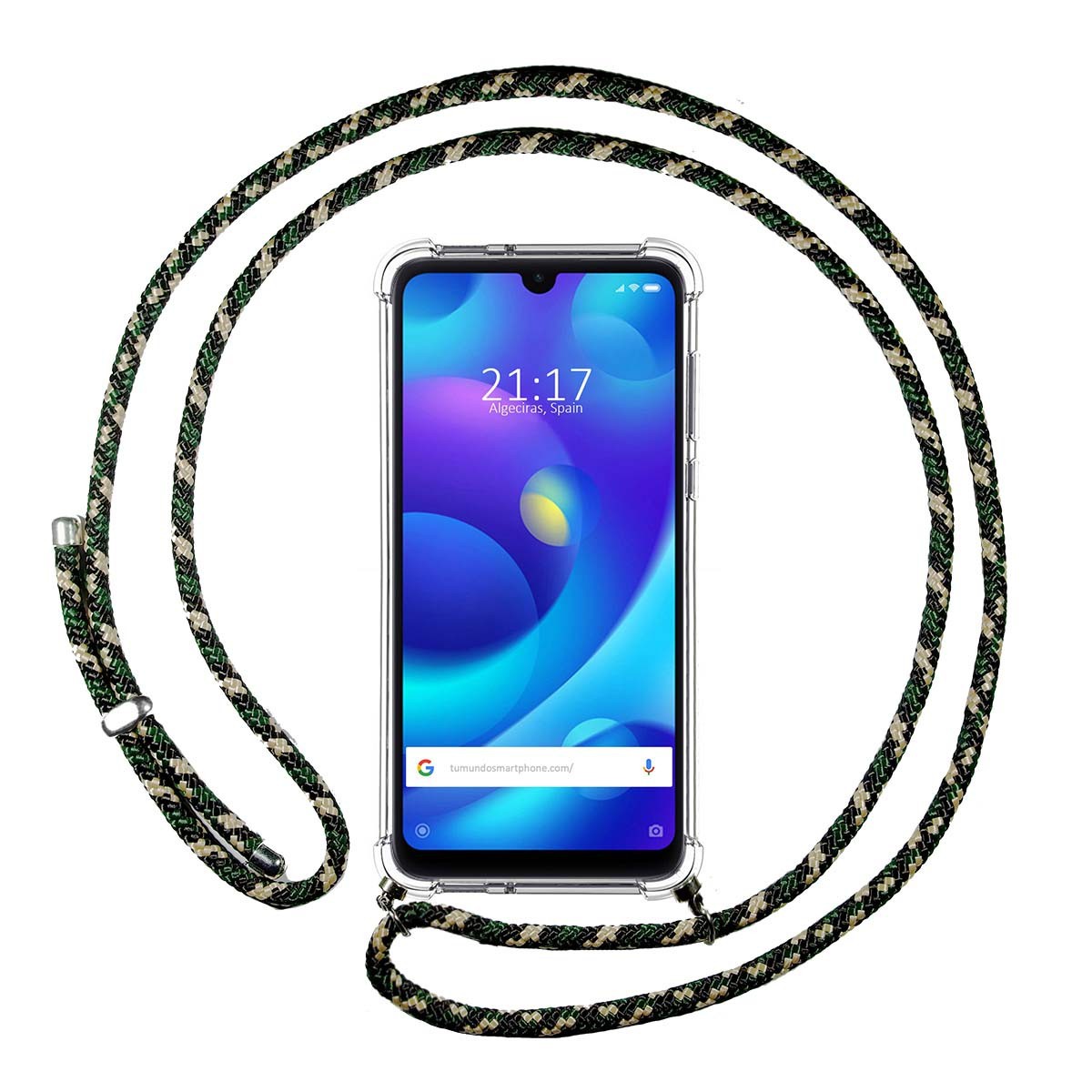 Funda Colgante Transparente para Xiaomi Mi Play con Cordon Verde / Dorado