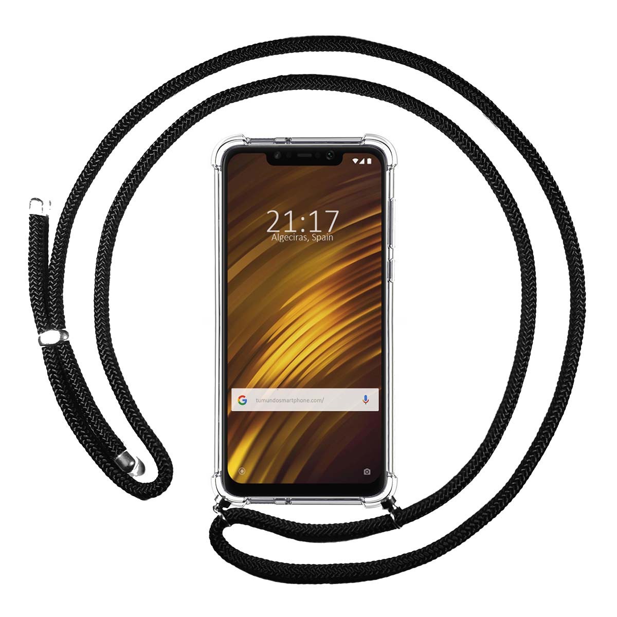 Funda Colgante Transparente para Xiaomi Pocophone F1 con Cordon Negro