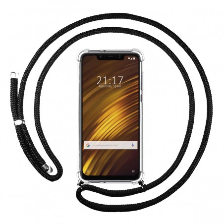 Funda Colgante Transparente para Xiaomi Pocophone F1 con Cordon Negro