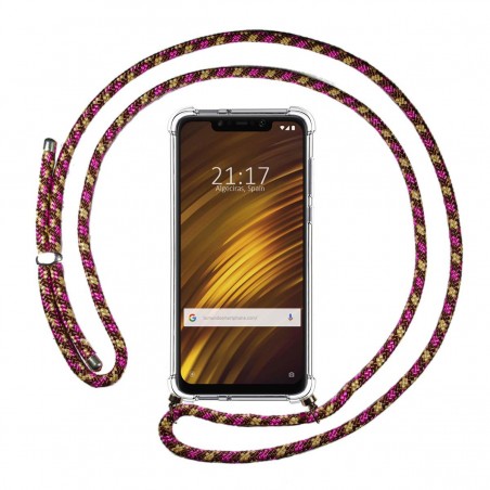 Funda Colgante Transparente para Xiaomi Pocophone F1 con Cordon Rosa / Dorado