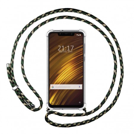 Funda Colgante Transparente para Xiaomi Pocophone F1 con Cordon Verde / Dorado