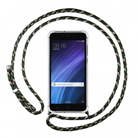 Funda Colgante Transparente para Xiaomi Redmi 4A con Cordon Verde / Dorado