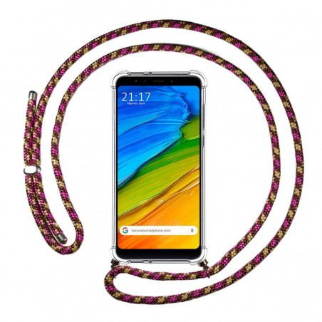 Funda Colgante Transparente para Xiaomi Redmi 5 Plus con Cordon Rosa / Dorado