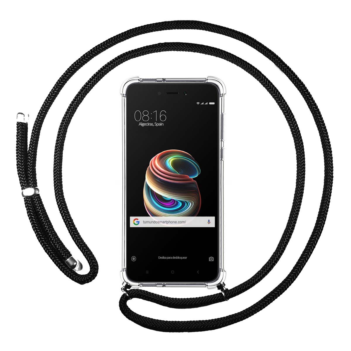 Funda Colgante Transparente para Xiaomi Redmi 5A 5 con Cordon Negro
