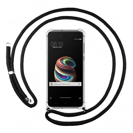 Funda Colgante Transparente para Xiaomi Redmi 5A 5 con Cordon Negro