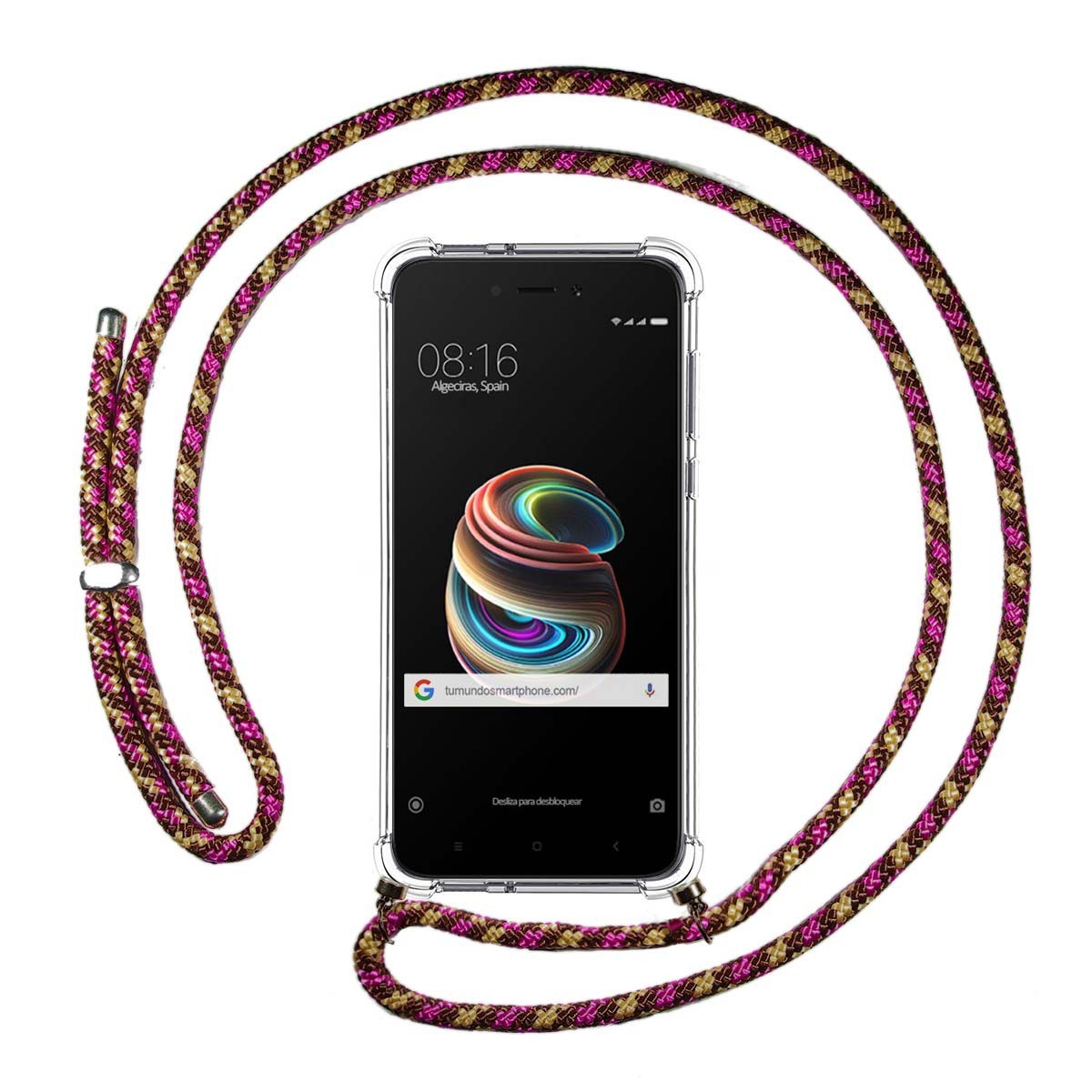 Funda Colgante Transparente para Xiaomi Redmi 5A 5 con Cordon Rosa / Dorado