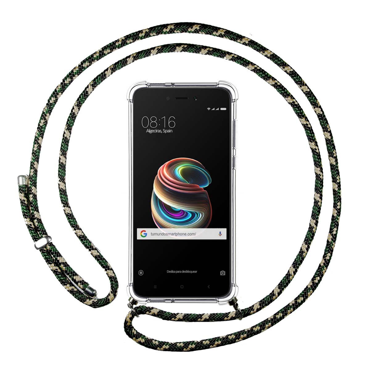 Funda Colgante Transparente para Xiaomi Redmi 5A 5 con Cordon Verde / Dorado