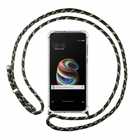 Funda Colgante Transparente para Xiaomi Redmi 5A 5 con Cordon Verde / Dorado