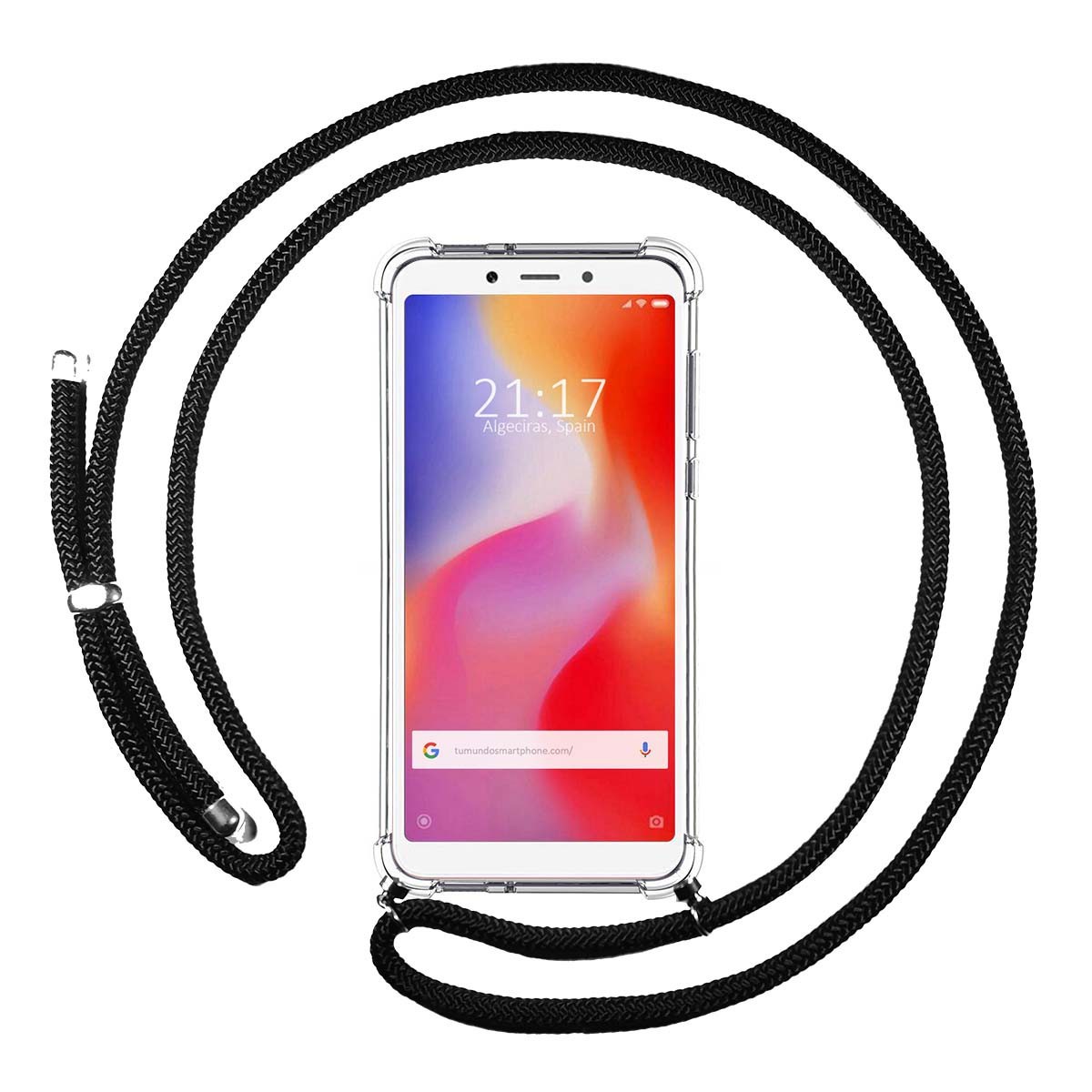 Funda Colgante Transparente para Xiaomi Redmi 6 con Cordon Negro
