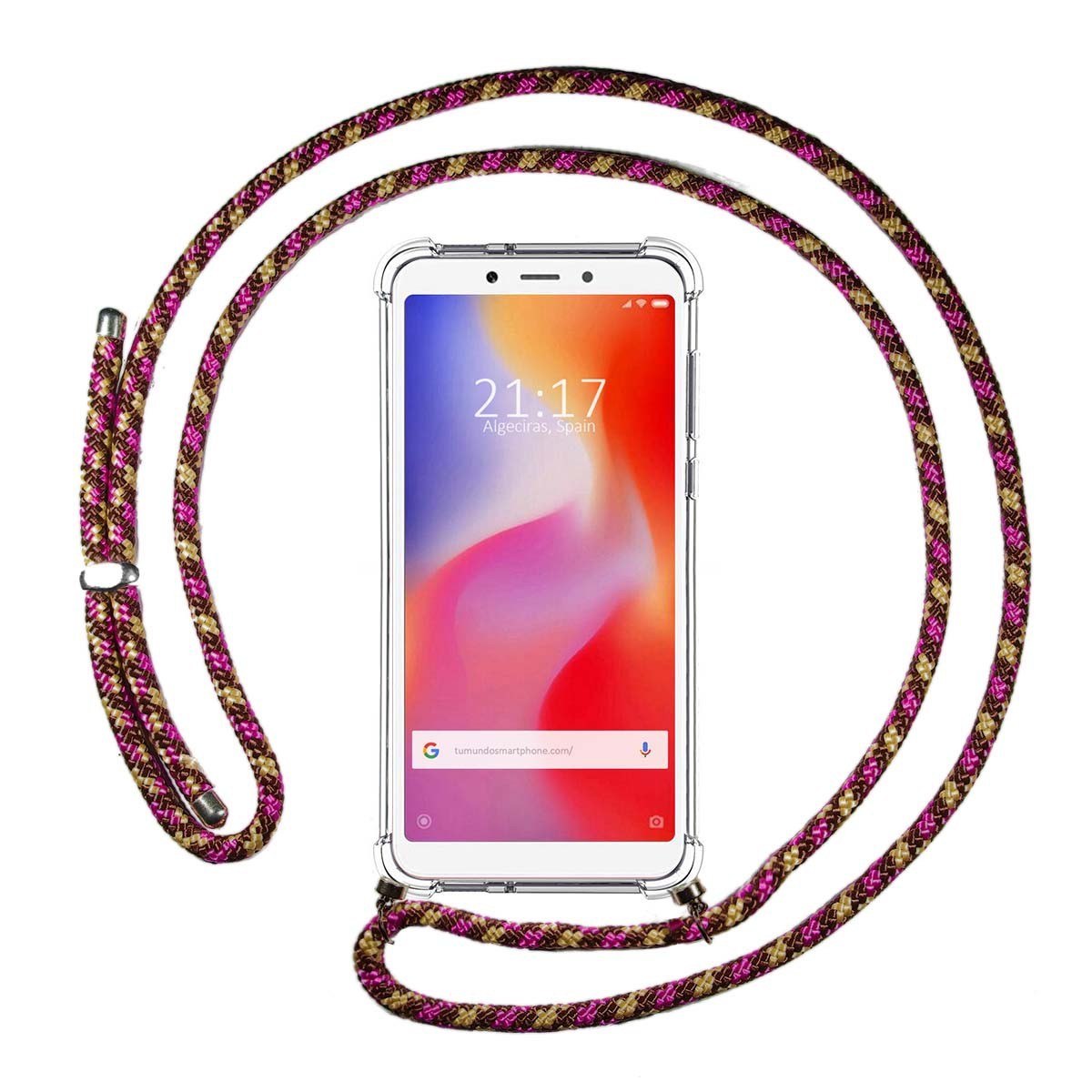 Funda Colgante Transparente para Xiaomi Redmi 6 con Cordon Rosa / Dorado