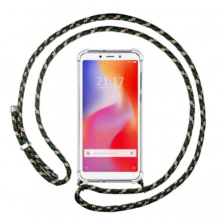 Funda Colgante Transparente para Xiaomi Redmi 6 con Cordon Verde / Dorado