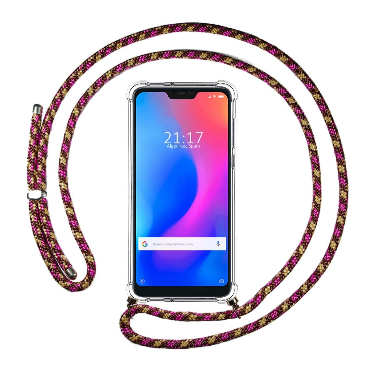 Funda Colgante Transparente para Xiaomi Redmi 6 Pro / Mi A2 Lite con Cordon Rosa / Dorado