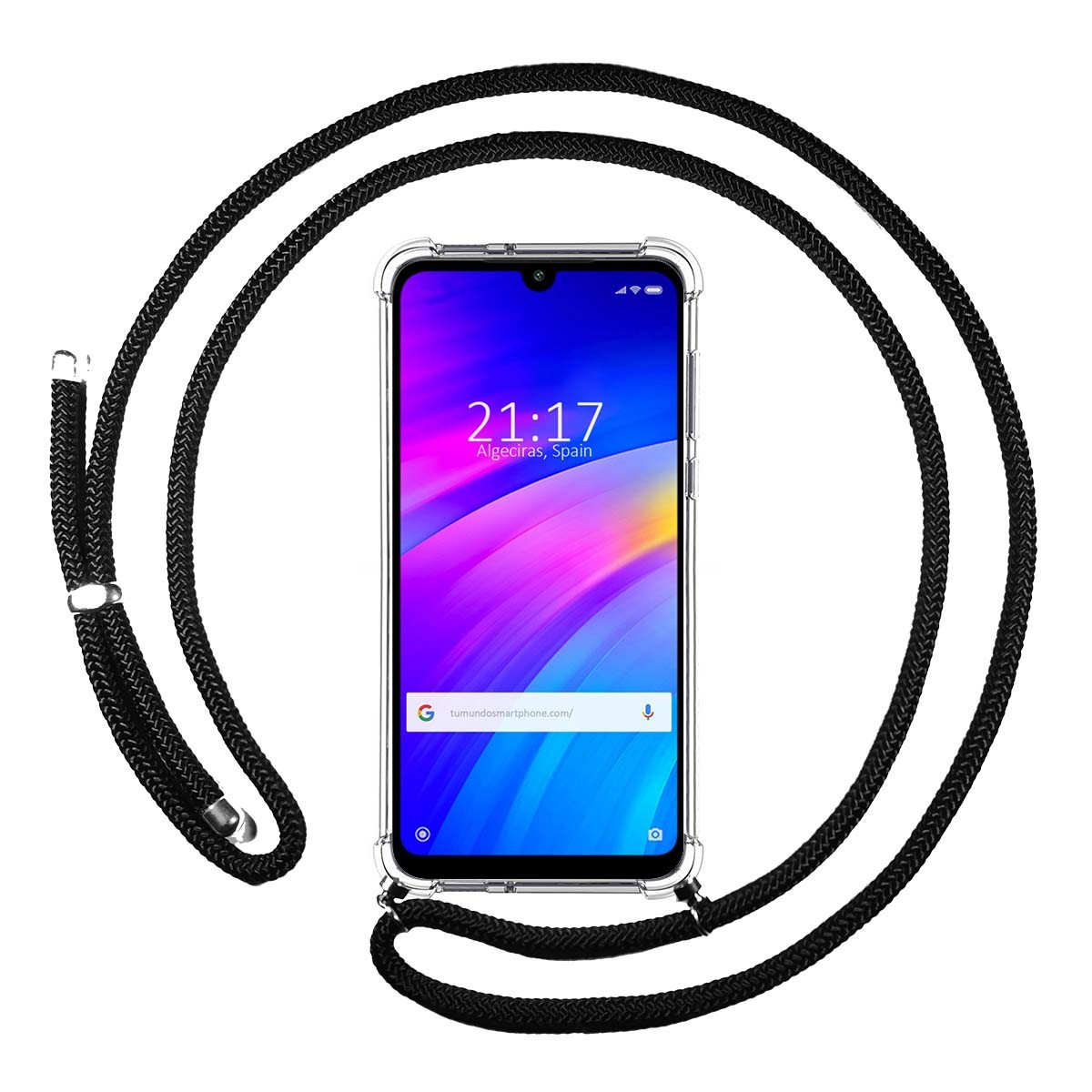 Funda Colgante Transparente para Xiaomi Redmi 7 con Cordon Negro