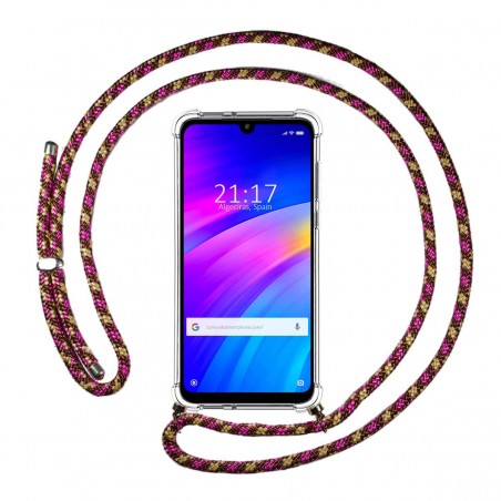 Funda Colgante Transparente para Xiaomi Redmi 7 con Cordon Rosa / Dorado