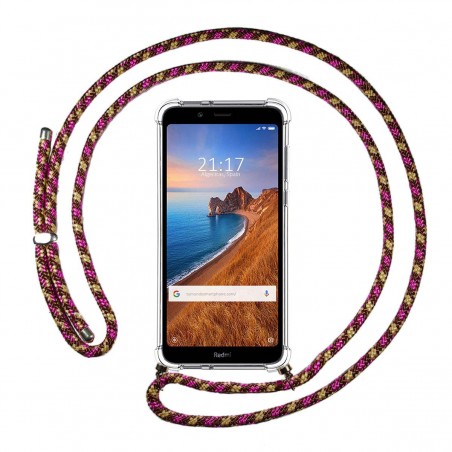 Funda Colgante Transparente para Xiaomi Redmi 7A con Cordon Rosa / Dorado
