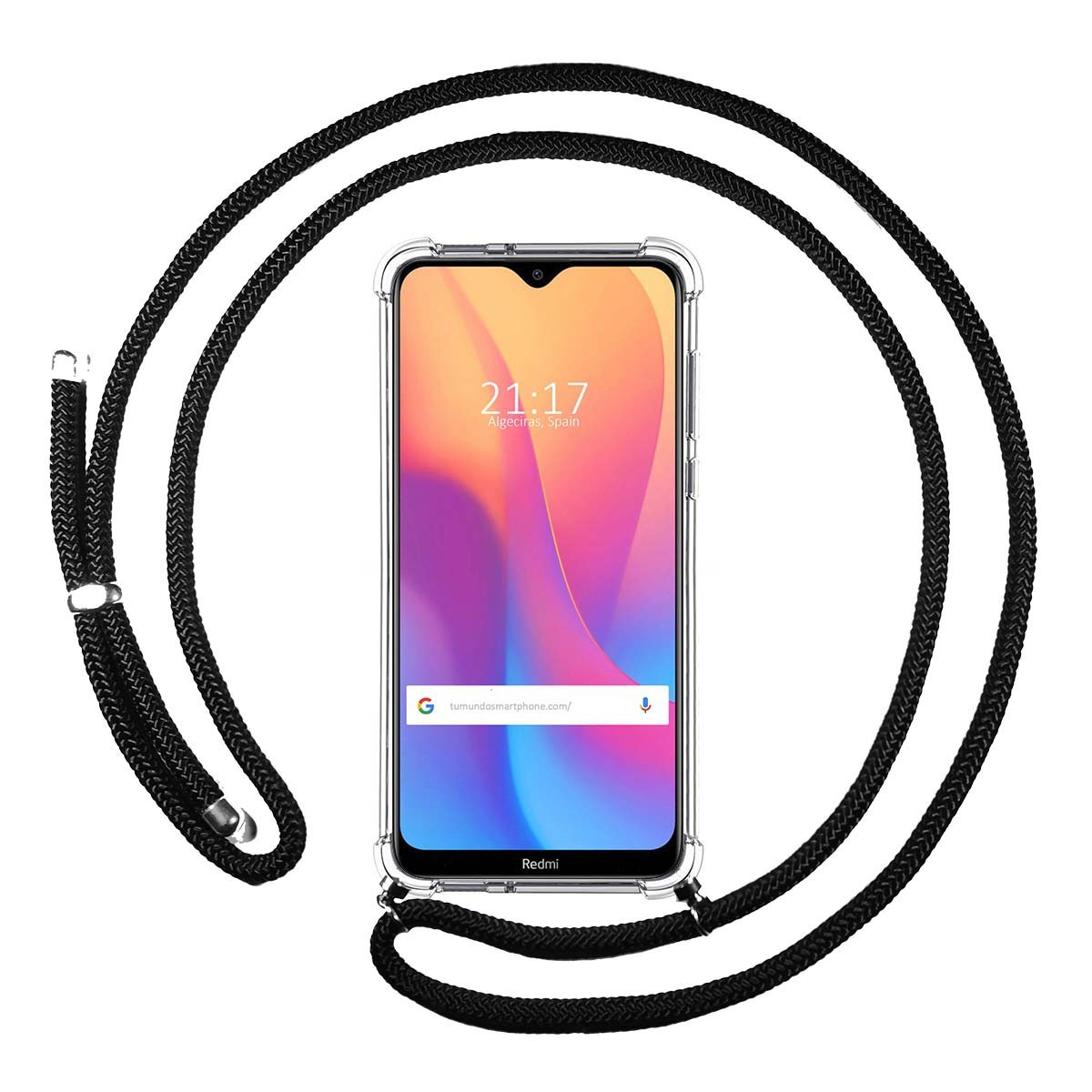Funda Colgante Transparente para Xiaomi Redmi 8A con Cordon Negro
