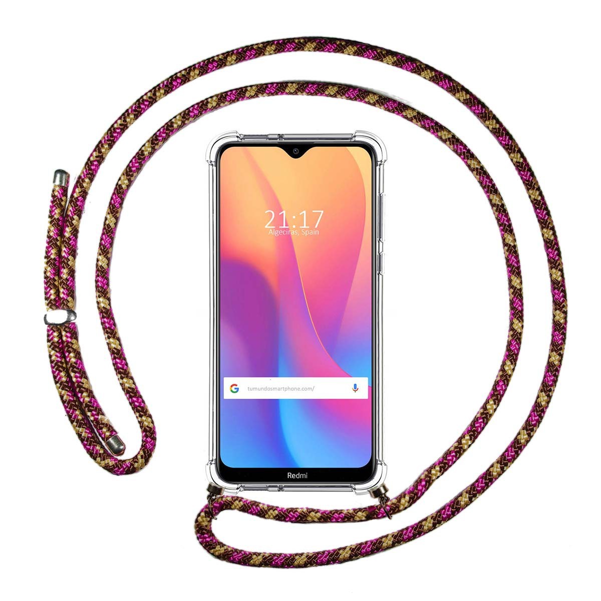 Funda Colgante Transparente para Xiaomi Redmi 8A con Cordon Rosa / Dorado